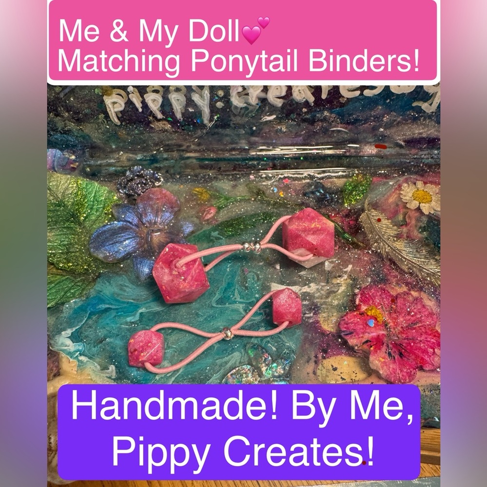 Pink Crystal Ponytail Holders-2💕Pippy Creates!, Me & My doll set! Handmade in 🇺🇸